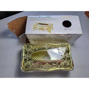 European Style Gold Tissue Box Ornamental Gold Toned Grandma Decor Deadstock